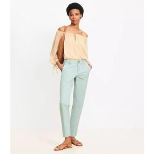 Loft The Monroe Slim Pant Green Size 8 Cotton Twill Ankle Mid Rise Stretch